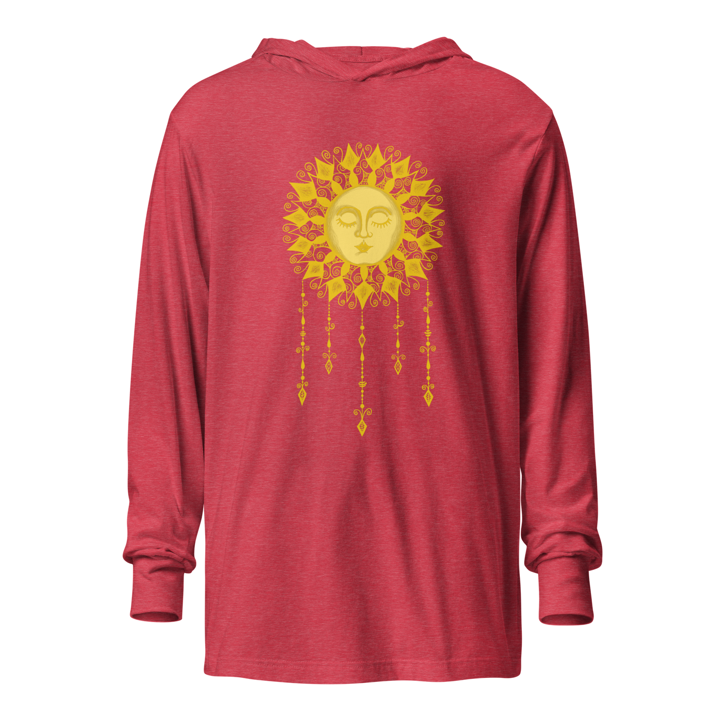 Women's Lightweight Hoodie - Boho Sun Art - Ladies Hooded Thin Long Sleeve Top - Cute Graphic Tee Shirt Pullover w/ Hand Drawn Design