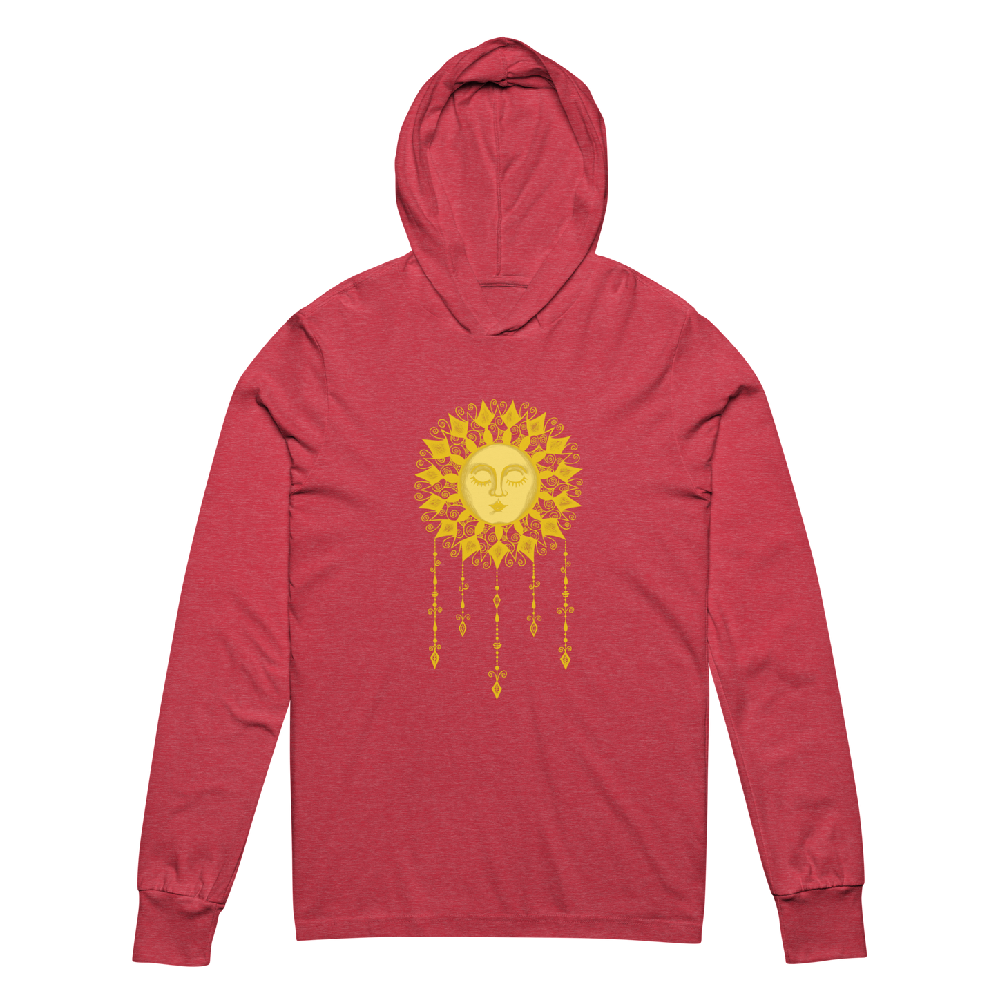 Women's Lightweight Hoodie - Boho Sun Art - Ladies Hooded Thin Long Sleeve Top - Cute Graphic Tee Shirt Pullover w/ Hand Drawn Design