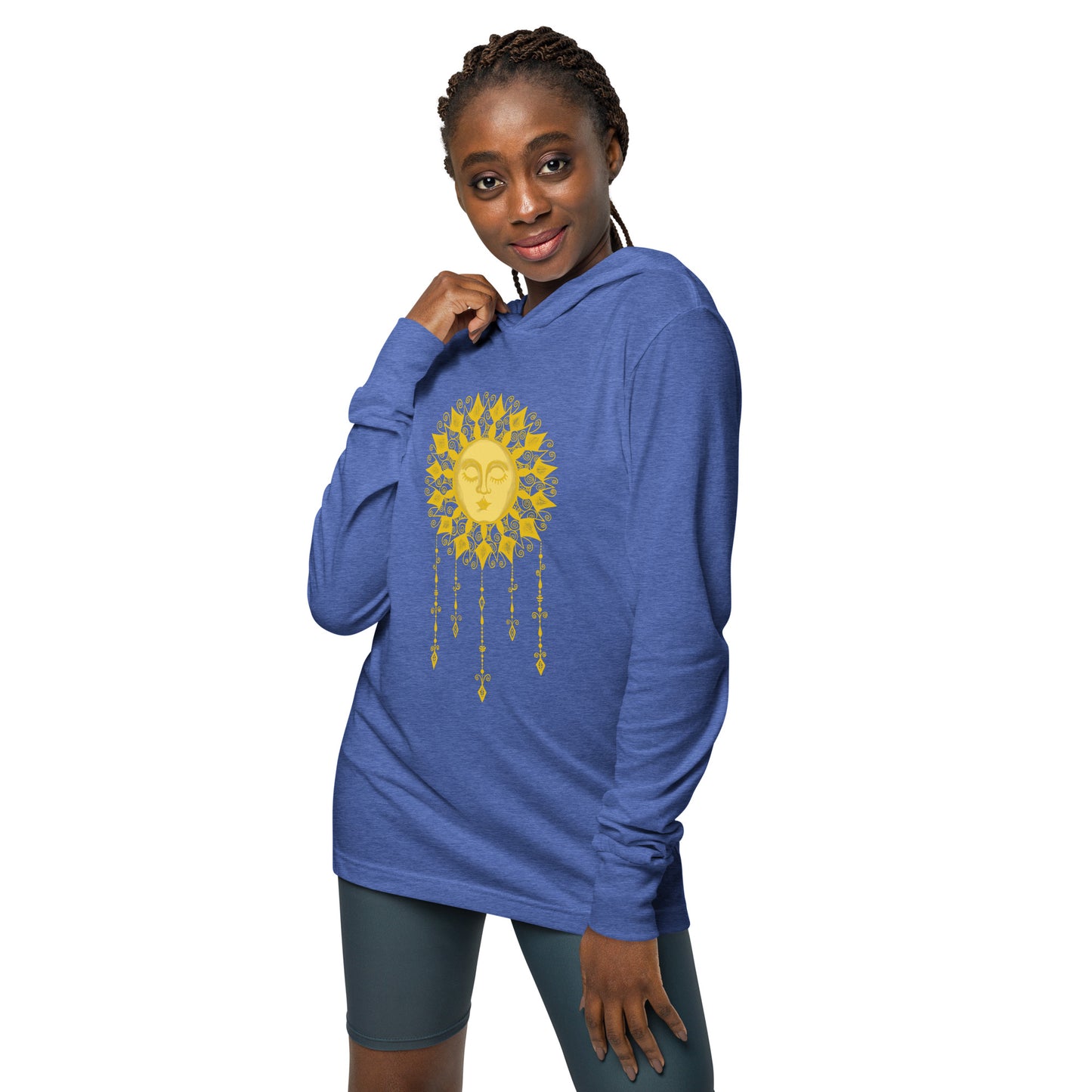 Women's Lightweight Hoodie - Boho Sun Art - Ladies Hooded Thin Long Sleeve Top - Cute Graphic Tee Shirt Pullover w/ Hand Drawn Design