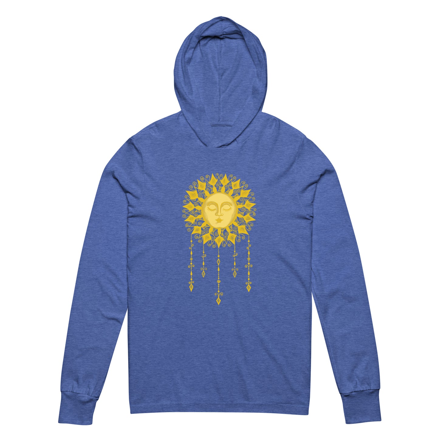 Women's Lightweight Hoodie - Boho Sun Art - Ladies Hooded Thin Long Sleeve Top - Cute Graphic Tee Shirt Pullover w/ Hand Drawn Design