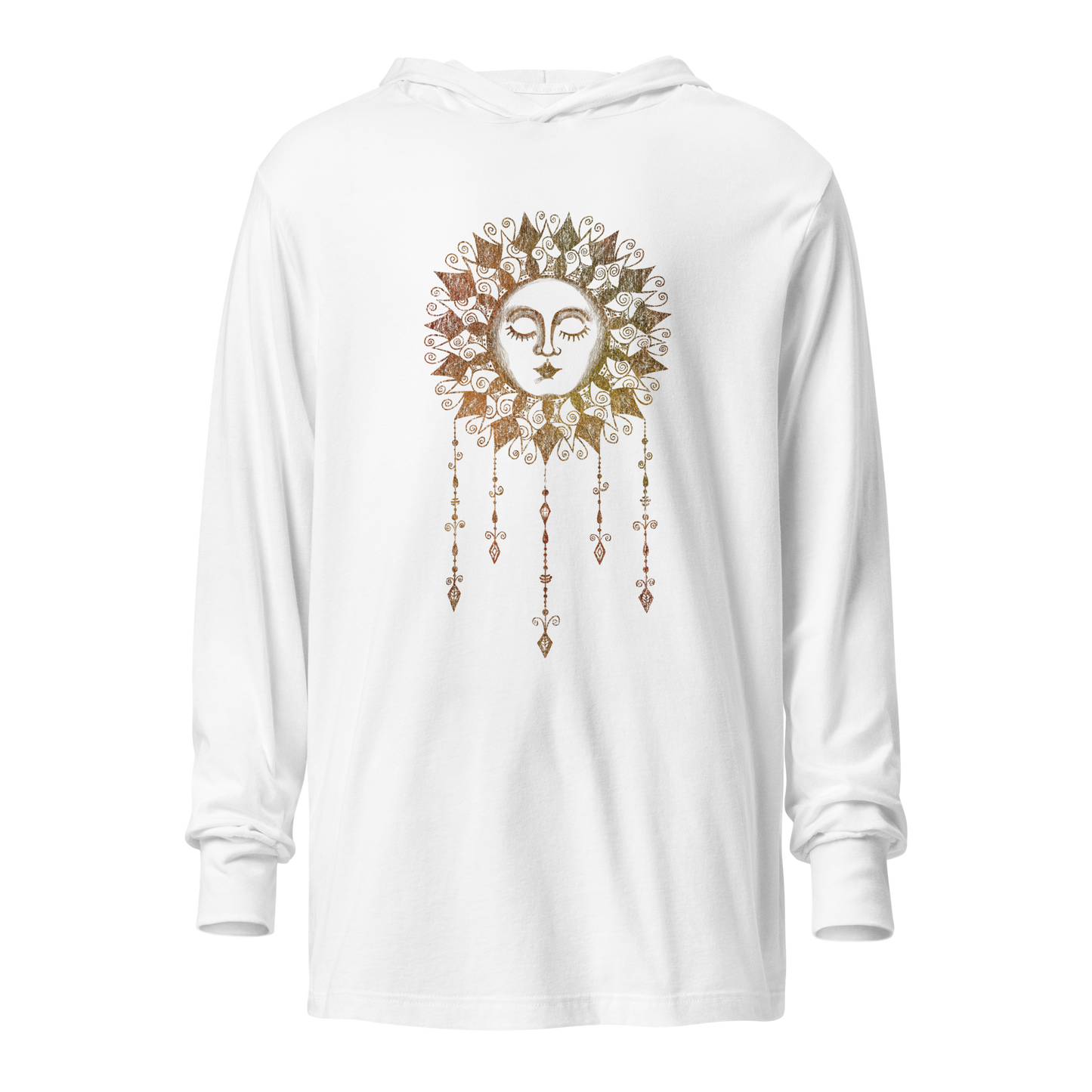 Women's Lightweight Hoodie - Boho Sun Art - Ladies Hooded Thin Long Sleeve Top - Cute Graphic Tee Shirt Pullover w/ Hand Drawn Design