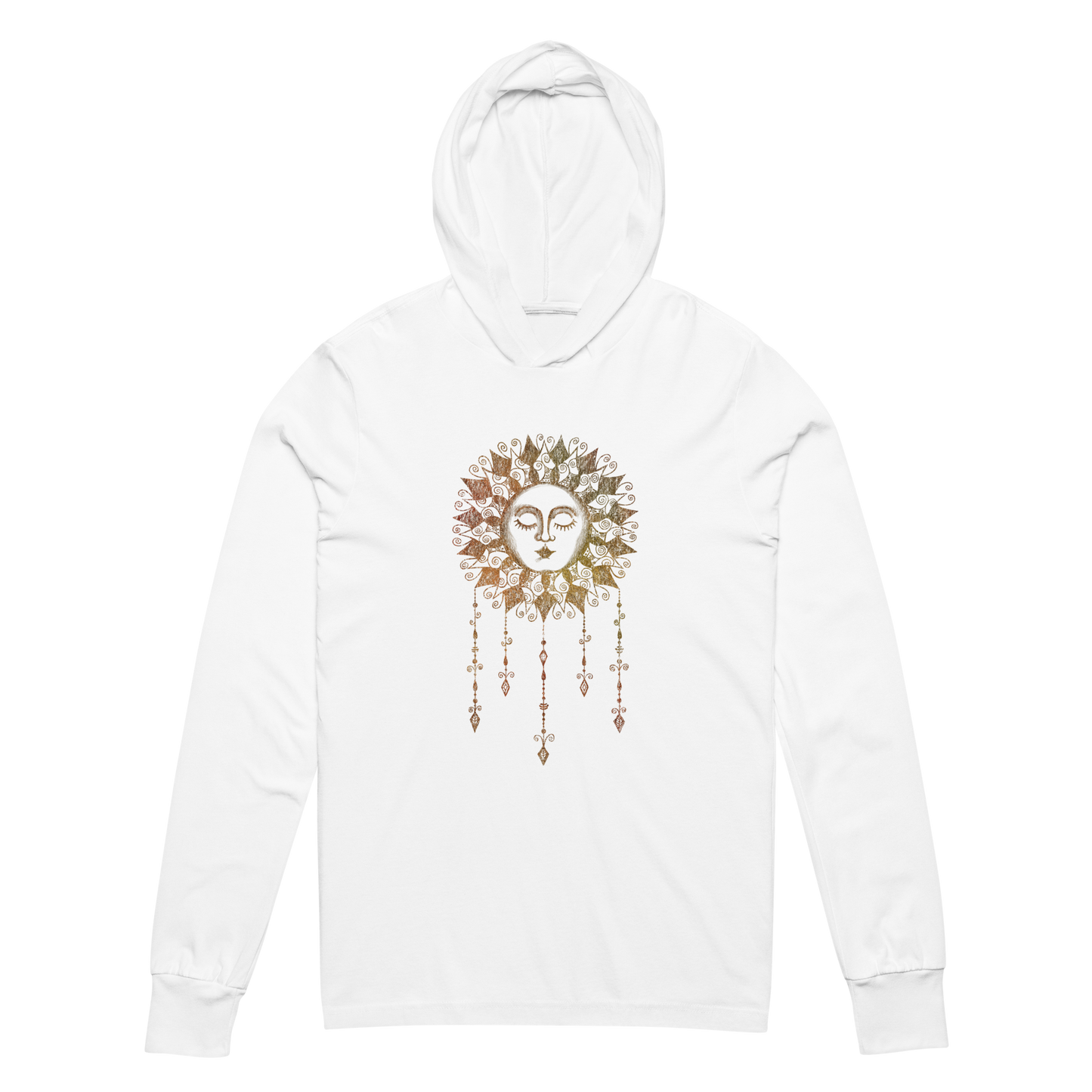 Women's Lightweight Hoodie - Boho Sun Art - Ladies Hooded Thin Long Sleeve Top - Cute Graphic Tee Shirt Pullover w/ Hand Drawn Design