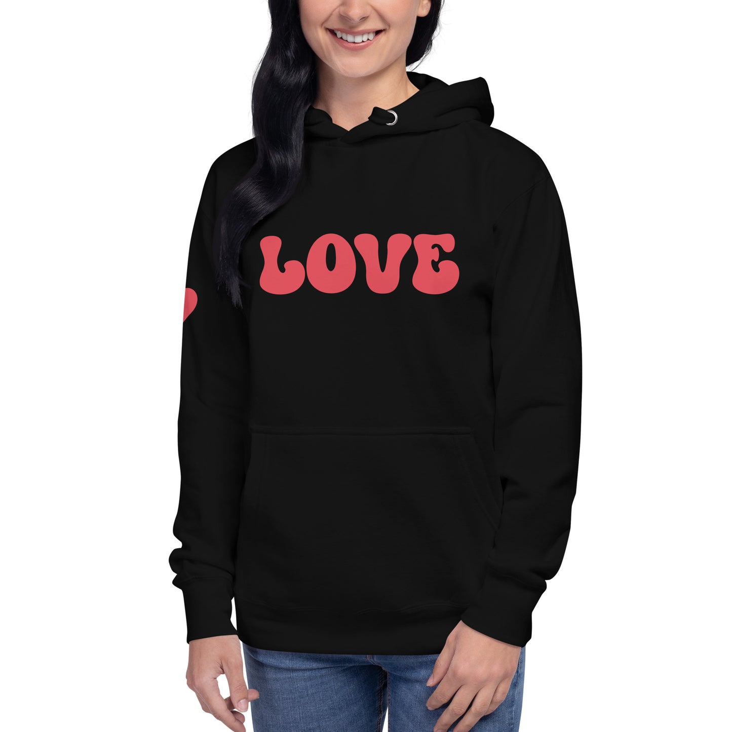 Women's Premium Hoodie - Valentine's Day LOVE - Heart On Sleeve Design - Ladies Long Sleeve Hooded Sweatshirt