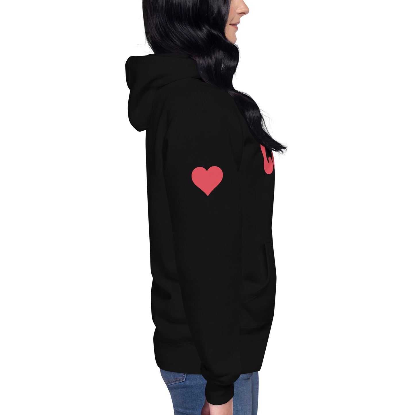 Women's Premium Hoodie - Valentine's Day LOVE - Heart On Sleeve Design - Ladies Long Sleeve Hooded Sweatshirt