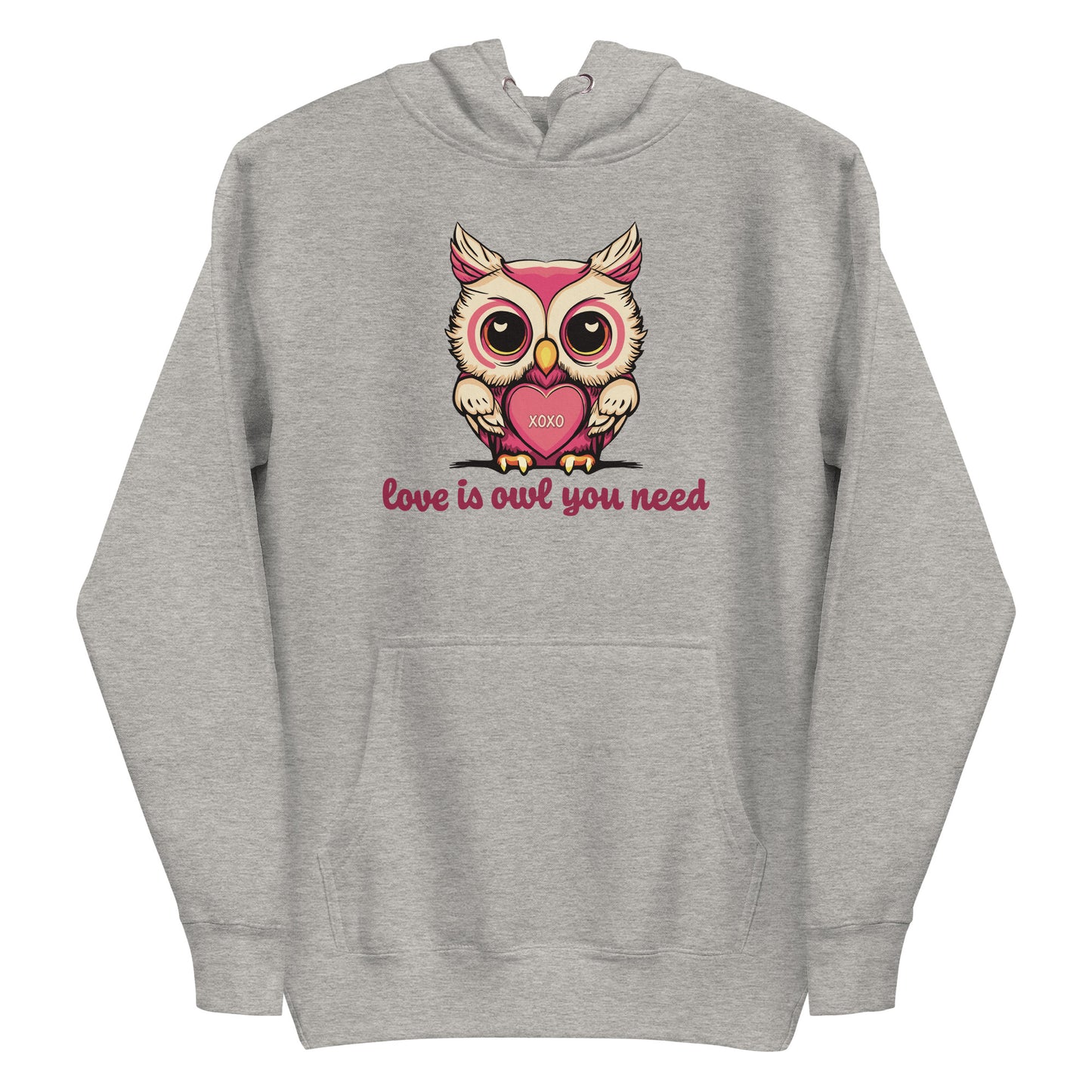 Women's Valentine's Day Hoodie, Love is Owl You Need Cute Owl Graphic Premium Hooded Sweatshirt for Ladies