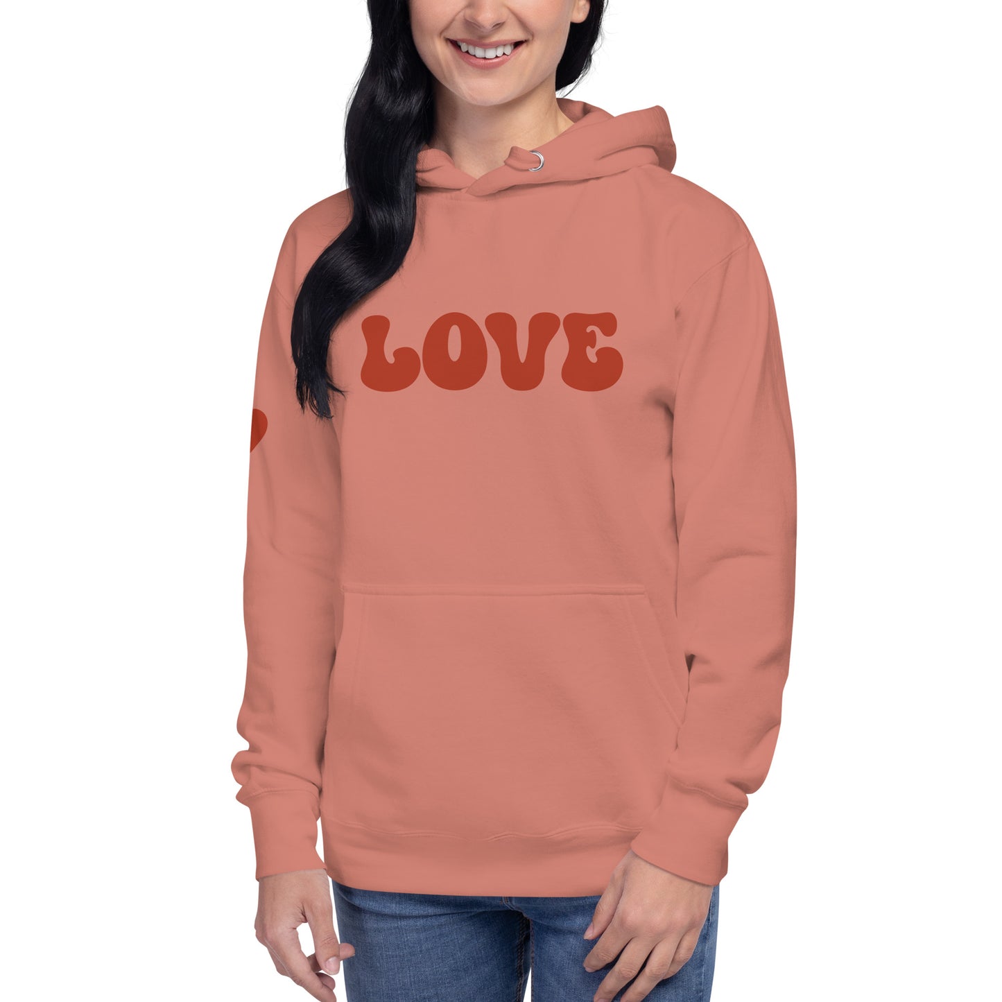 Women's Premium Hoodie - Valentine's Day LOVE - Heart On Sleeve Design - Ladies Long Sleeve Hooded Sweatshirt