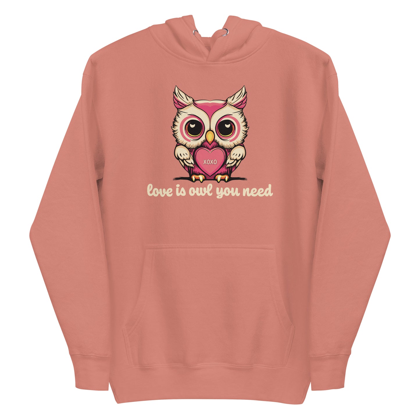 Women's Valentine's Day Hoodie, Love is Owl You Need Cute Owl Graphic Premium Hooded Sweatshirt for Ladies