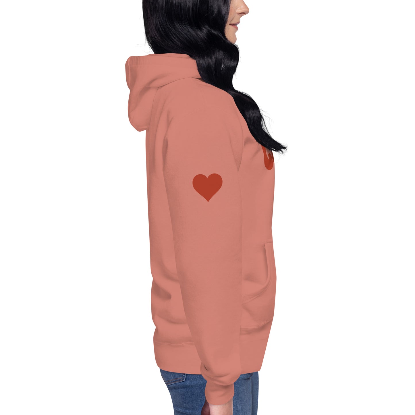 Women's Premium Hoodie - Valentine's Day LOVE - Heart On Sleeve Design - Ladies Long Sleeve Hooded Sweatshirt