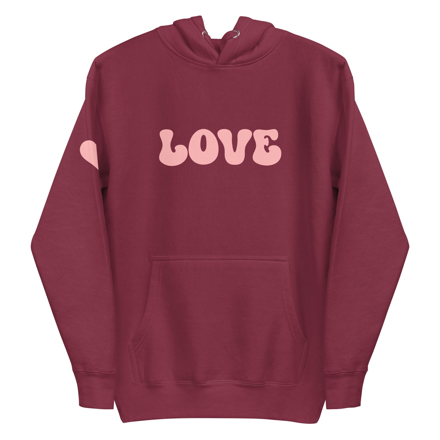 Women's Premium Hoodie - Valentine's Day LOVE - Heart On Sleeve Design - Ladies Long Sleeve Hooded Sweatshirt