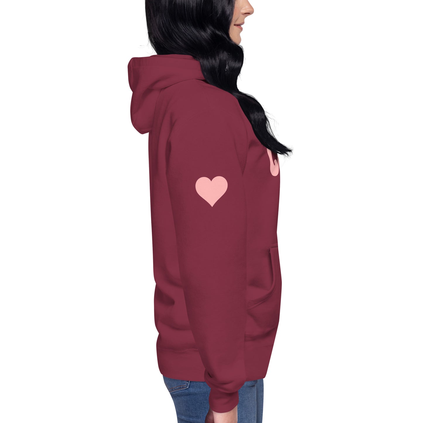 Women's Premium Hoodie - Valentine's Day LOVE - Heart On Sleeve Design - Ladies Long Sleeve Hooded Sweatshirt