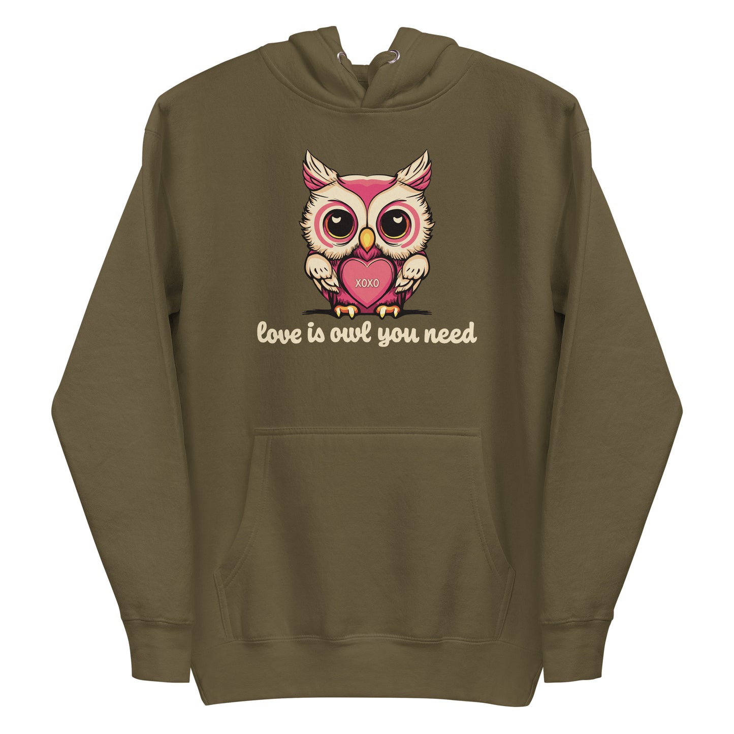 Women's Valentine's Day Hoodie, Love is Owl You Need Cute Owl Graphic Premium Hooded Sweatshirt for Ladies