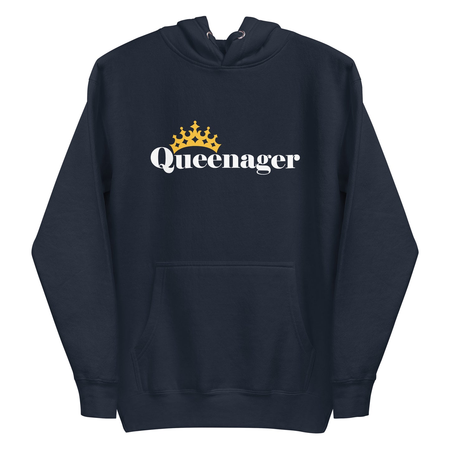 Women's Hoodie - Queenager Funny Hooded Sweatshirt - Queen Crown Graphic Long Sleeved Shirt - Humorous Hoody Design for Ladies