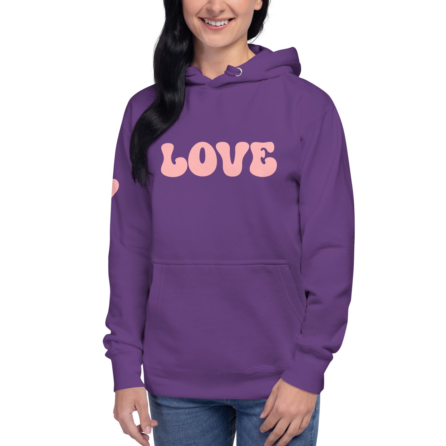 Women's Premium Hoodie - Valentine's Day LOVE - Heart On Sleeve Design - Ladies Long Sleeve Hooded Sweatshirt