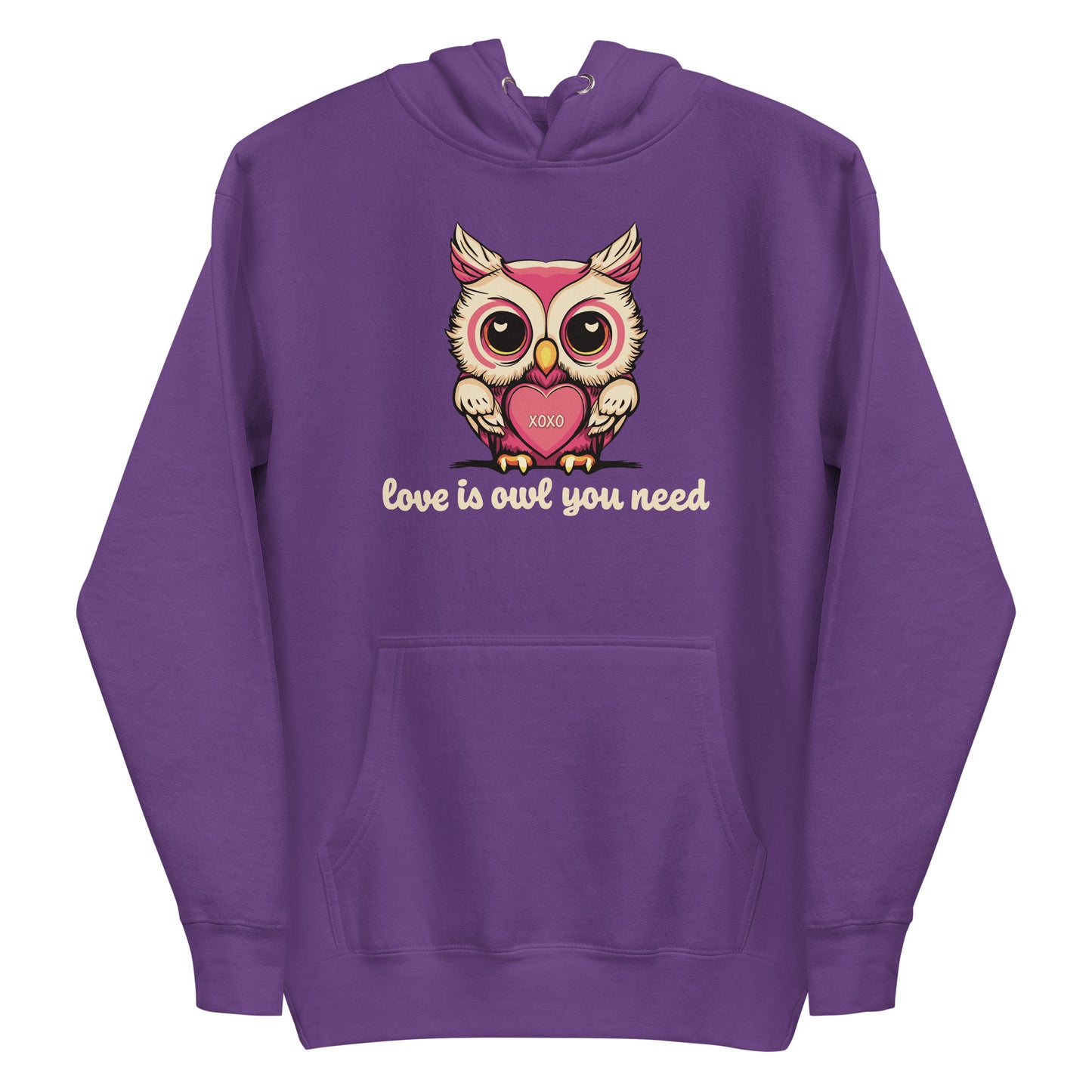 Women's Valentine's Day Hoodie, Love is Owl You Need Cute Owl Graphic Premium Hooded Sweatshirt for Ladies