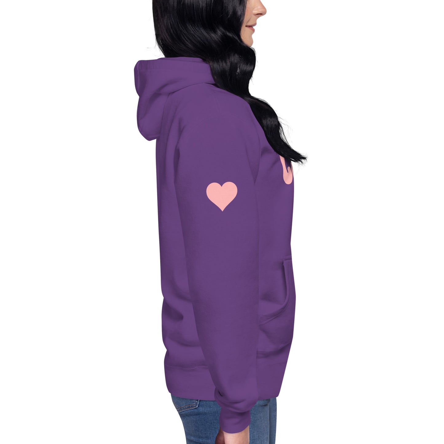 Women's Premium Hoodie - Valentine's Day LOVE - Heart On Sleeve Design - Ladies Long Sleeve Hooded Sweatshirt