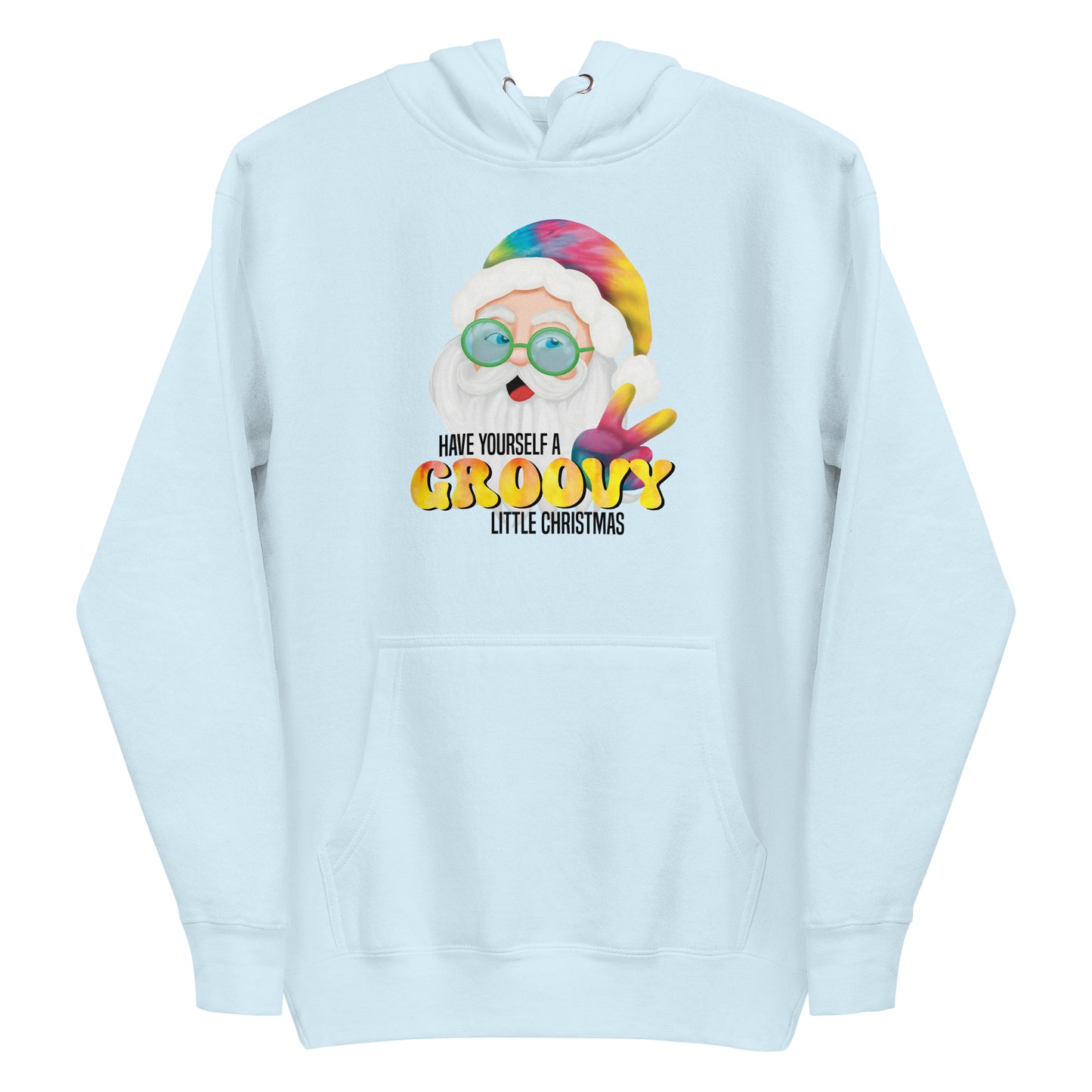 Christmas Hoodie - Have Yourself A Groovy Little Christmas Design - Women's Premium Hooded Sweatshirt  - 4 Colors Available - Hippie Tie Dyed Santa - Casual Hooded Sweatshirt