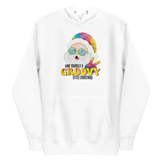 Christmas Hoodie - Have Yourself A Groovy Little Christmas Design - Women's Premium Hooded Sweatshirt  - 4 Colors Available - Hippie Tie Dyed Santa - Casual Hooded Sweatshirt