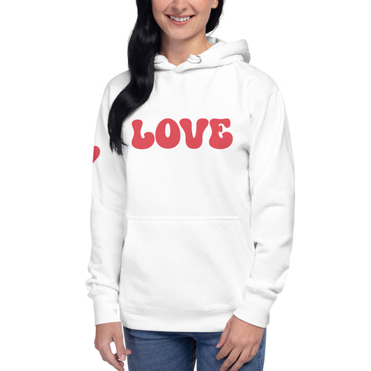 Women's Premium Hoodie - Valentine's Day LOVE - Heart On Sleeve Design - Ladies Long Sleeve Hooded Sweatshirt