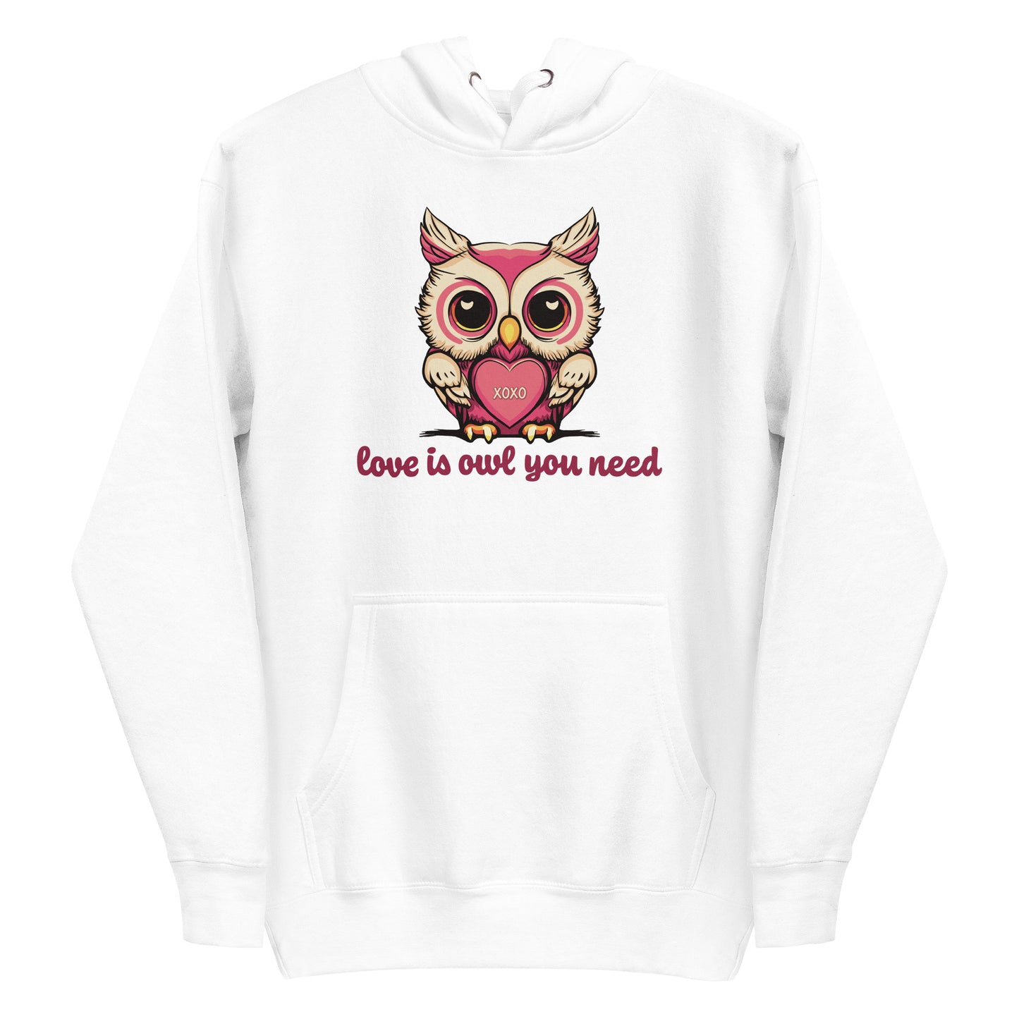 Women's Valentine's Day Hoodie, Love is Owl You Need Cute Owl Graphic Premium Hooded Sweatshirt for Ladies