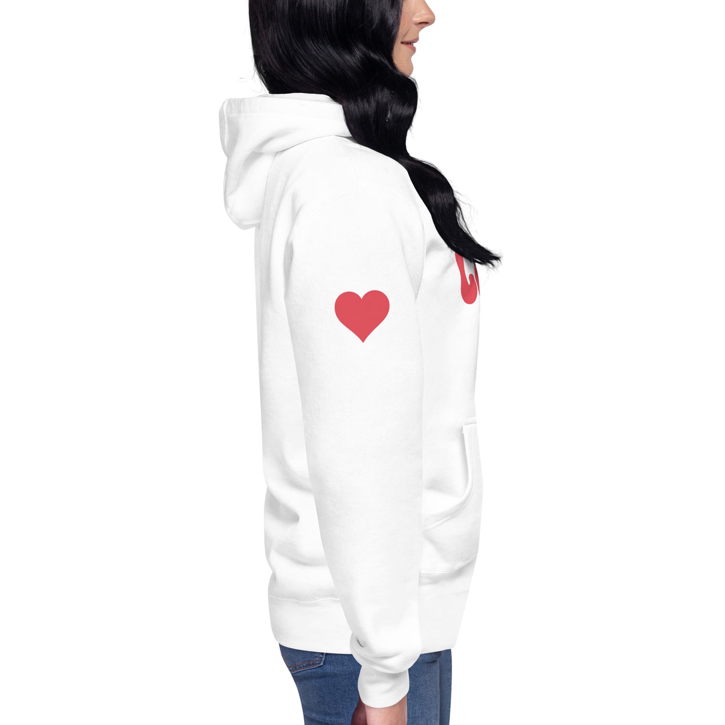 Women's Premium Hoodie - Valentine's Day LOVE - Heart On Sleeve Design - Ladies Long Sleeve Hooded Sweatshirt