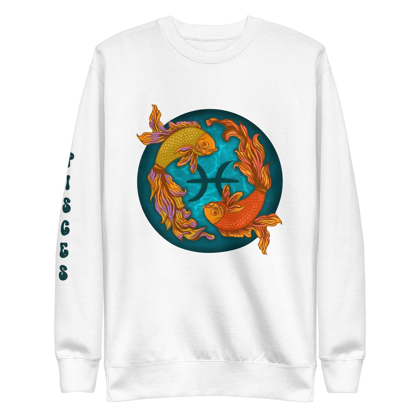 Pisces Women's Sweatshirt - Zodiac Sign Birthday Gift for Her - 2 Swimming Fish - Celestial Astrology Gift for Ladies Long Sleeve Premium Sweatshirt