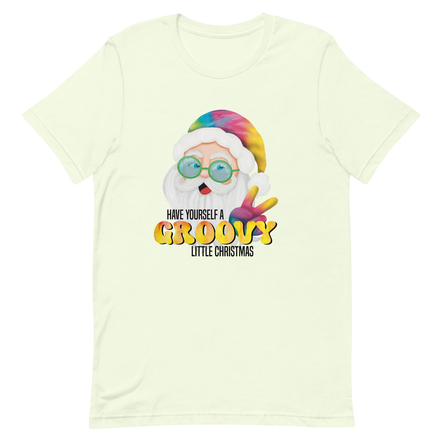 Christmas T-Shirt - Have Yourself A Groovy Little Christmas Design for Women - Funny Hippie Tie Dyed Santa Graphic Tee - Christmas Humor Unisex Short Sleeve Casual Shirt