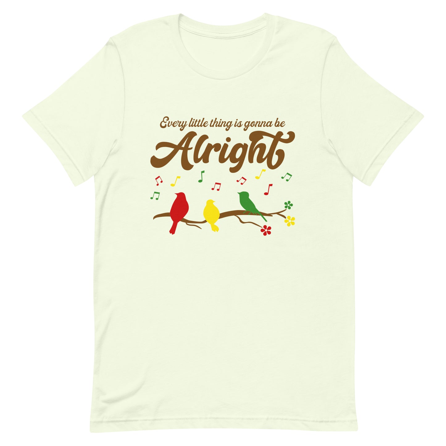 Women's Tee - Every Little Thing Is Gonna Be Alright T-Shirt  - Three Birds Singing Design - Ladies Hippie Boho Retro Short Sleeve Top