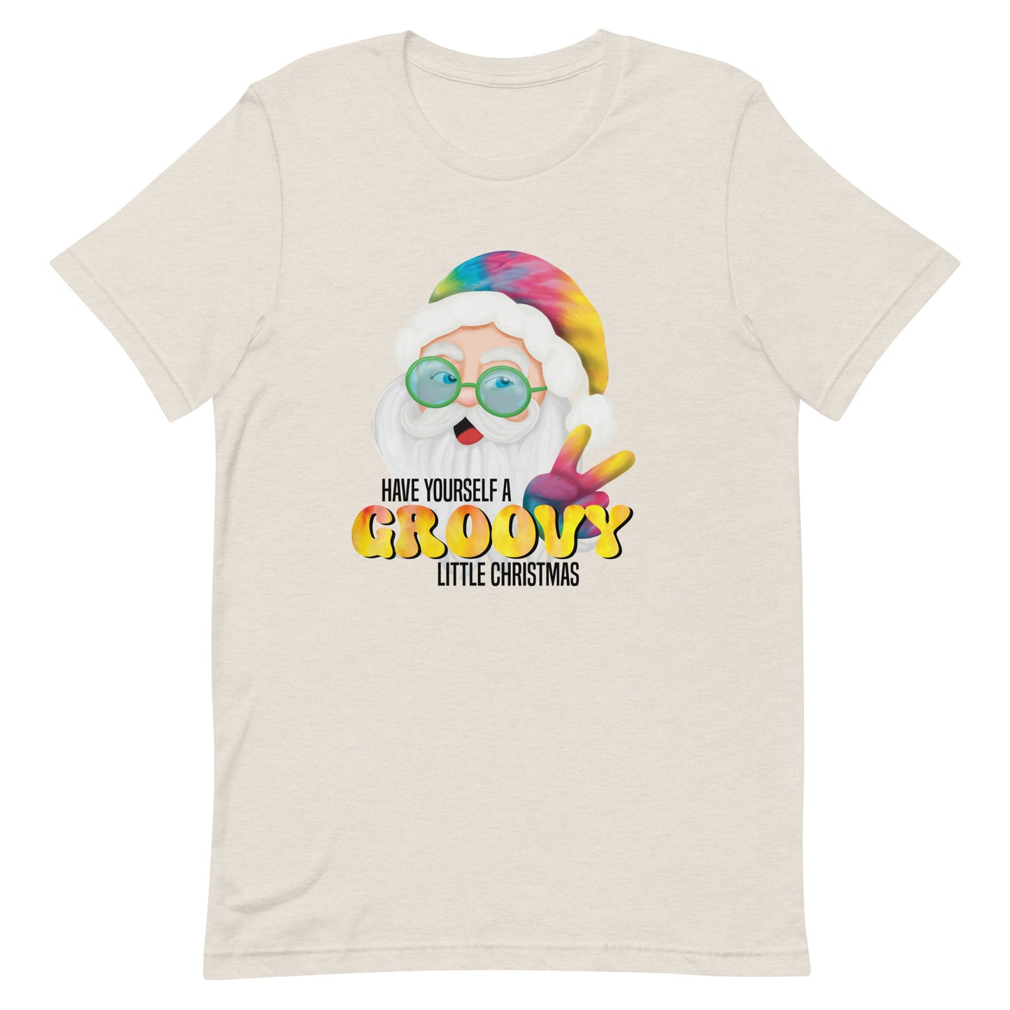 Christmas T-Shirt - Have Yourself A Groovy Little Christmas Design for Women - Funny Hippie Tie Dyed Santa Graphic Tee - Christmas Humor Unisex Short Sleeve Casual Shirt