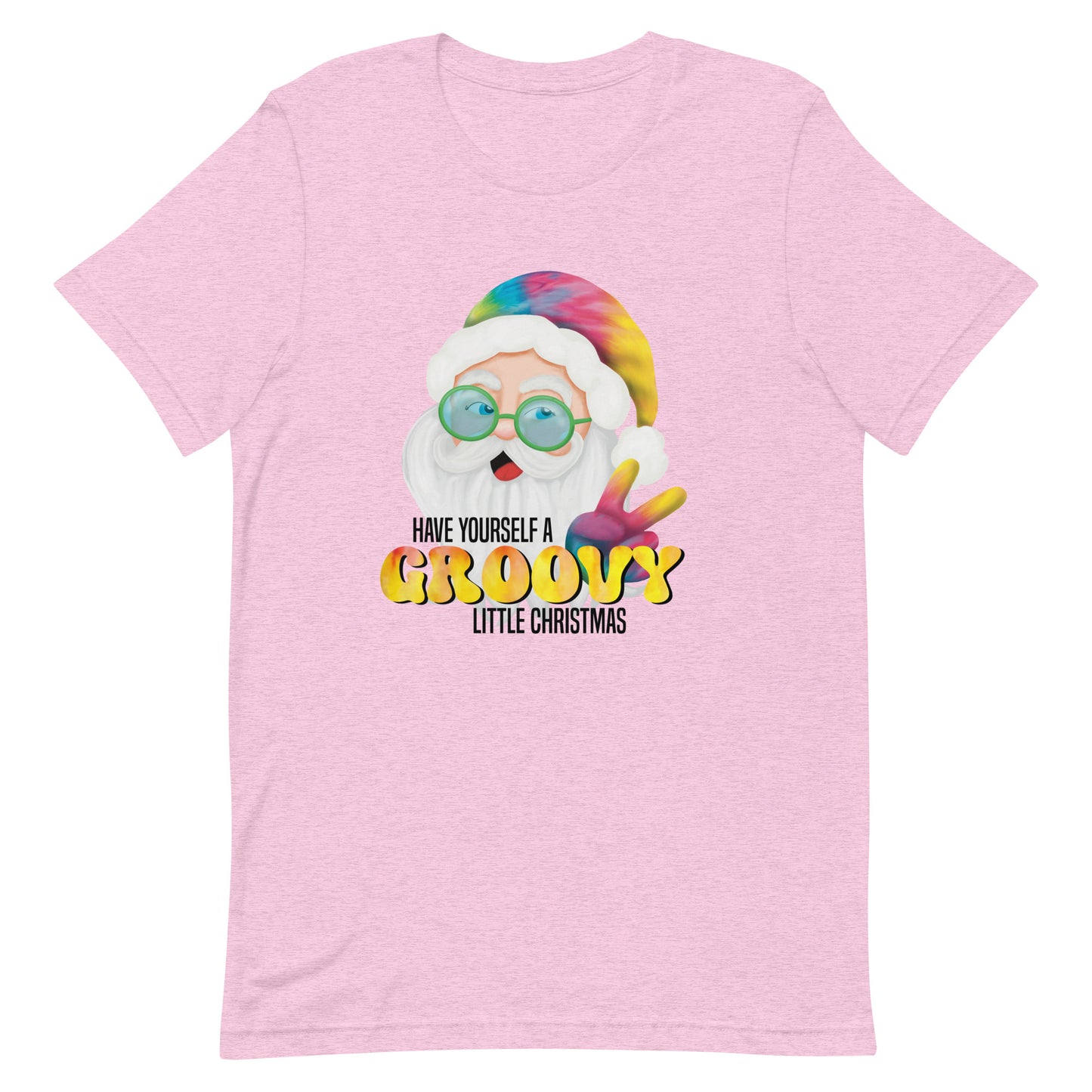 Christmas T-Shirt - Have Yourself A Groovy Little Christmas Design for Women - Funny Hippie Tie Dyed Santa Graphic Tee - Christmas Humor Unisex Short Sleeve Casual Shirt