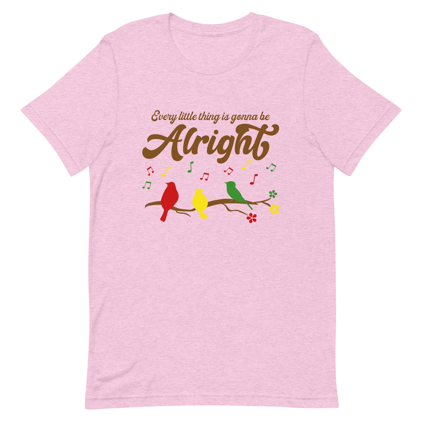 Women's Tee - Every Little Thing Is Gonna Be Alright T-Shirt  - Three Birds Singing Design - Ladies Hippie Boho Retro Short Sleeve Top