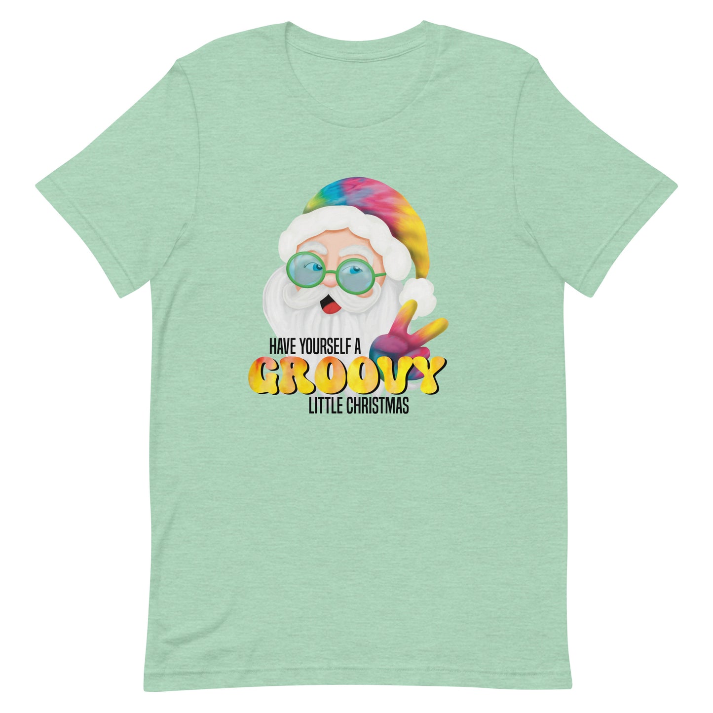 Christmas T-Shirt - Have Yourself A Groovy Little Christmas Design for Women - Funny Hippie Tie Dyed Santa Graphic Tee - Christmas Humor Unisex Short Sleeve Casual Shirt