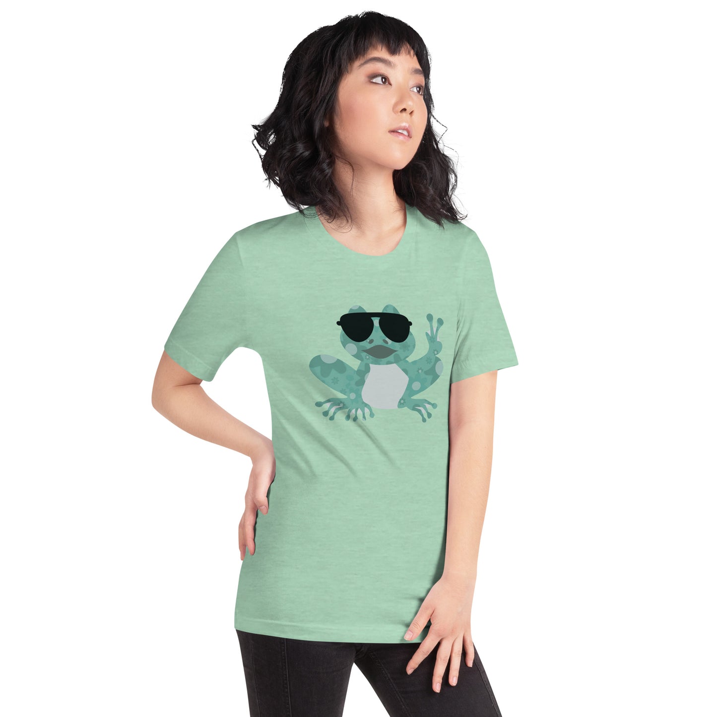 Graphic T-Shirt Design for Women, Cute Peace Frog Tee Tops for Ladies