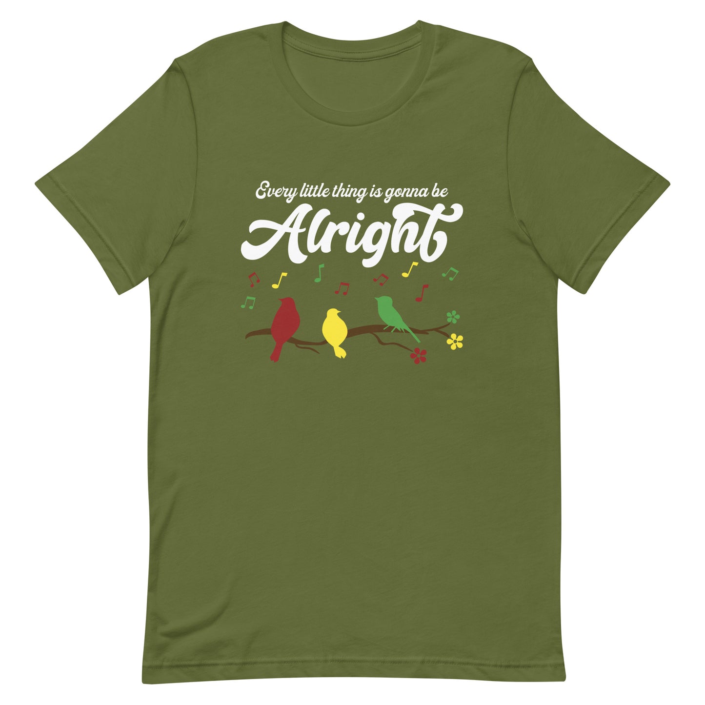 Women's Tee - Every Little Thing Is Gonna Be Alright T-Shirt  - Three Birds Singing Design - Ladies Hippie Boho Retro Short Sleeve Top