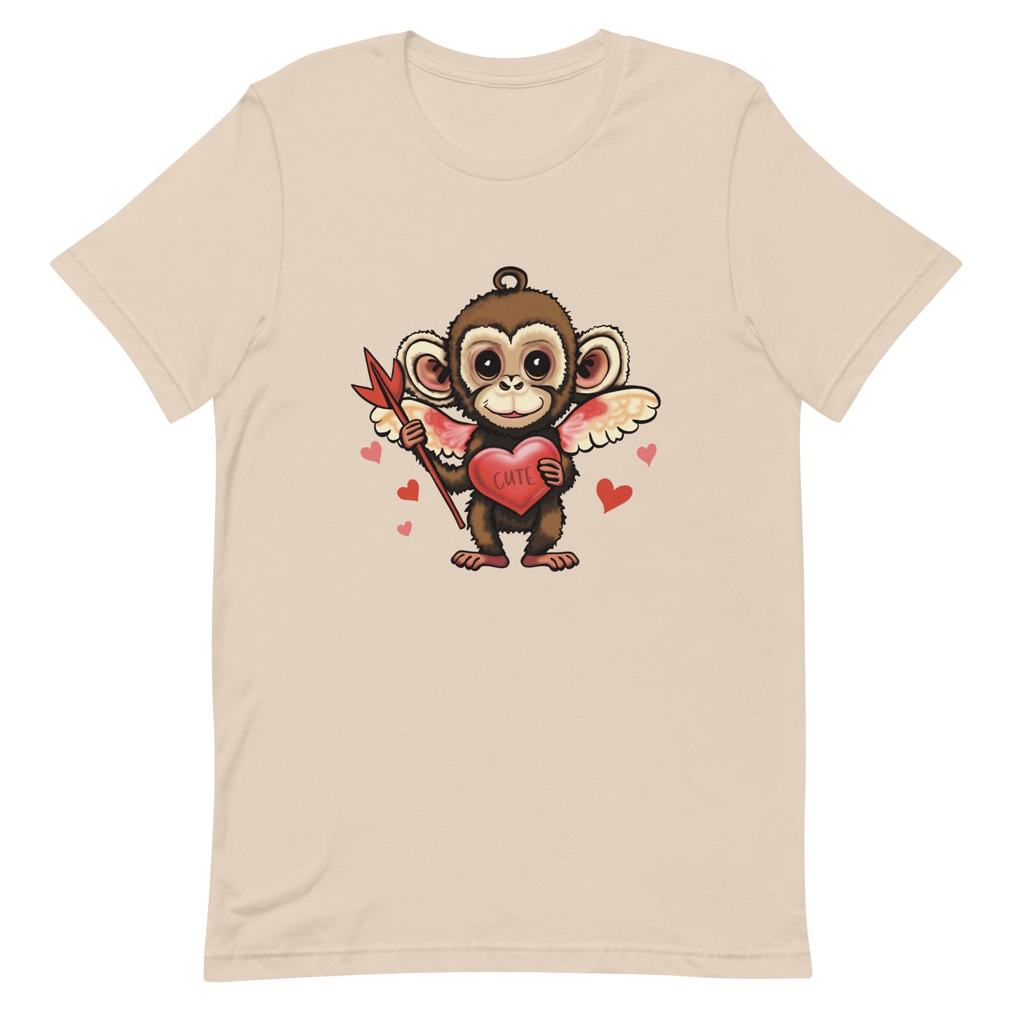 Women's Valentine's Day T Shirt - Cupid Monkey Cute Tee for Ladies - Casual Women's Clothing - Short Sleeve Shirt with Hearts and Animal Illustration Graphic