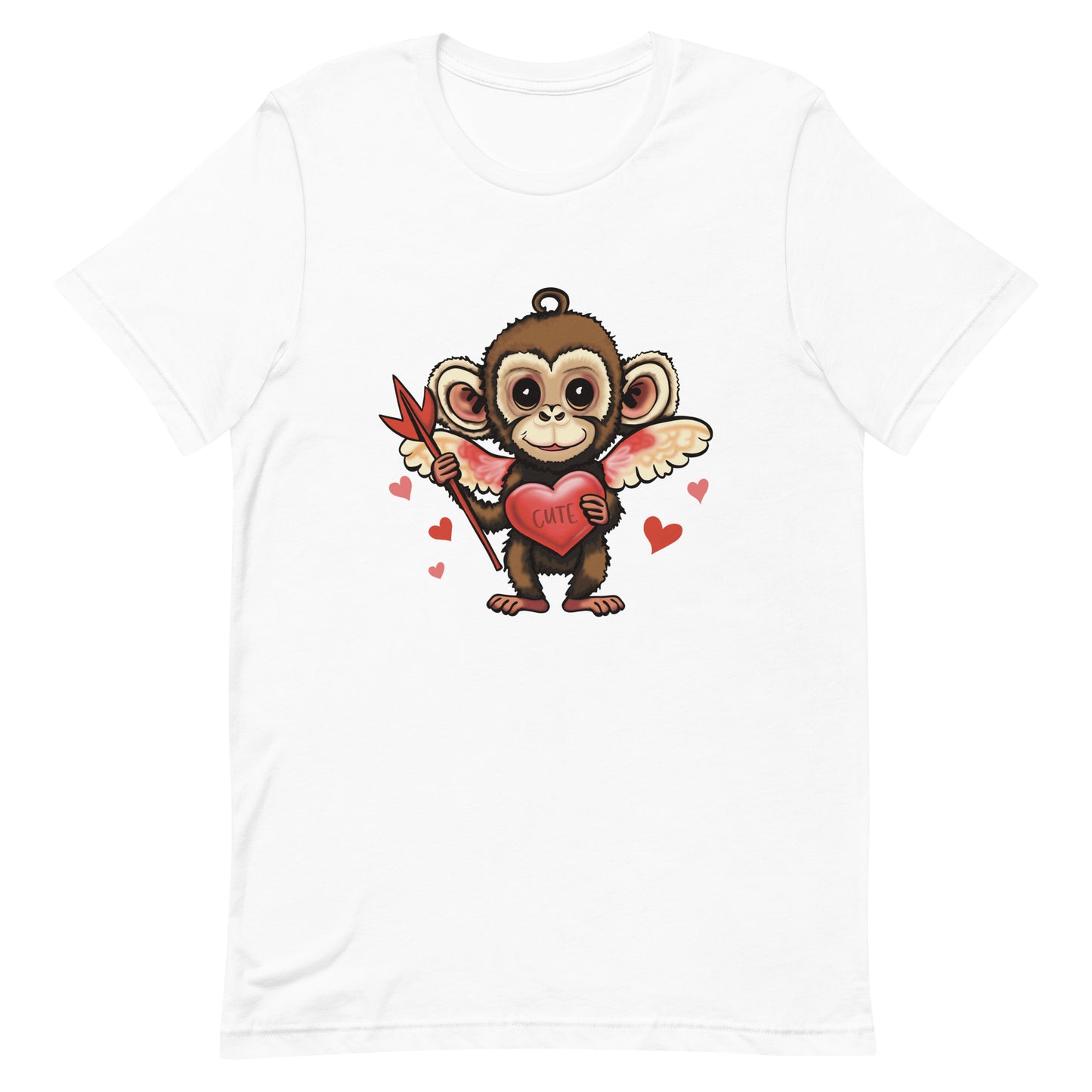 Women's Valentine's Day T Shirt - Cupid Monkey Cute Tee for Ladies - Casual Women's Clothing - Short Sleeve Shirt with Hearts and Animal Illustration Graphic