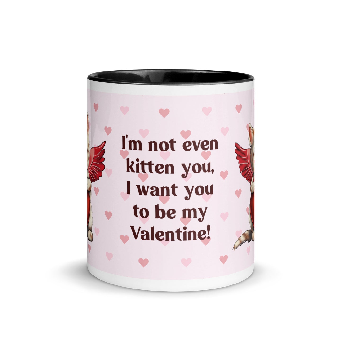 Valentine's Day Coffee Mug with Color Inside - Cupid Kitten Coffee Cup Cute Funny Design - Cat with Quote 11 oz. Drinkware Be Mine XOXO