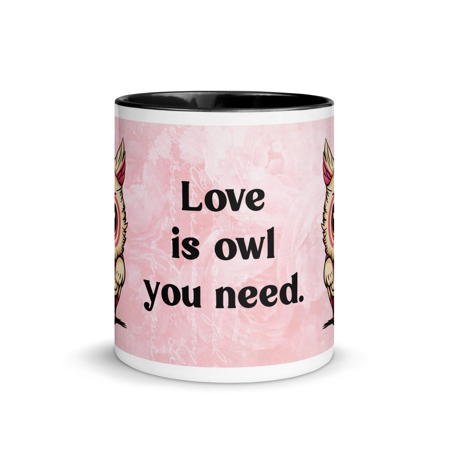 Valentine's Day Coffee Mug with Color Inside - Love is Owl You Need Coffee Cup Cute Funny Design - Owl with Quote 11 oz. Drinkware - Be Mine Hearts XOXO Gift for Her