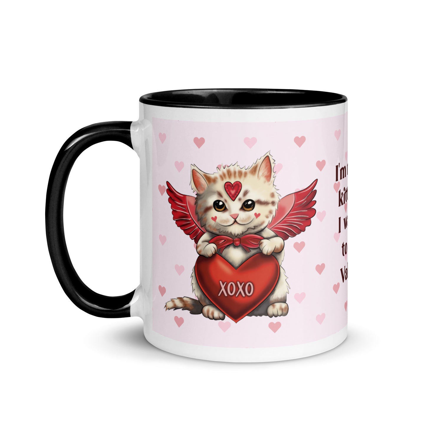 Valentine's Day Coffee Mug with Color Inside - Cupid Kitten Coffee Cup Cute Funny Design - Cat with Quote 11 oz. Drinkware Be Mine XOXO