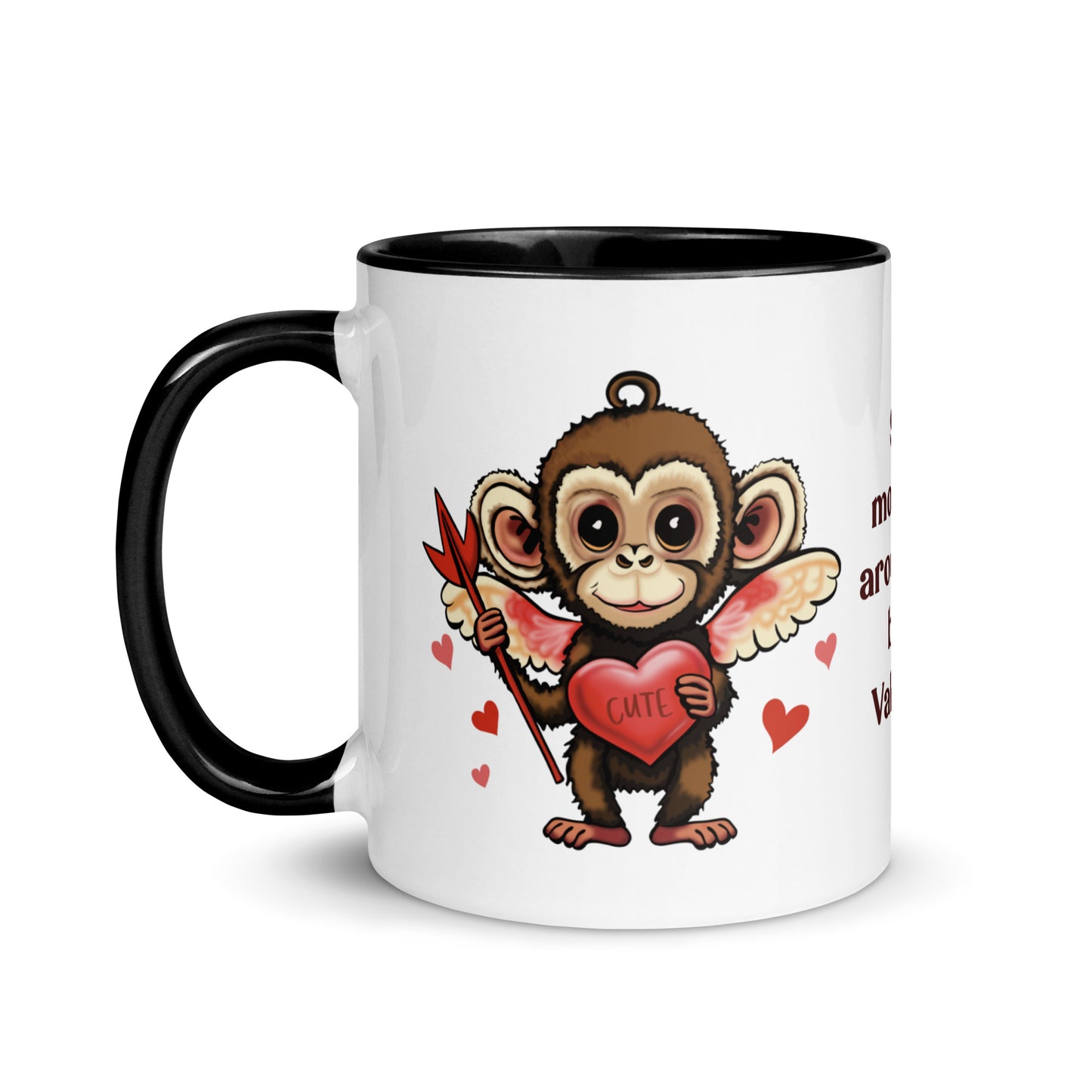 Valentine's Day Coffee Mug with Color Inside - Stop Monkeyin' Around Coffee Cup - Be Mine Hot Cocoa Mug - Animal with Quote 11 oz. Drinkware - Hearts XOXO Gift for Her - Cute Funny Silly Design