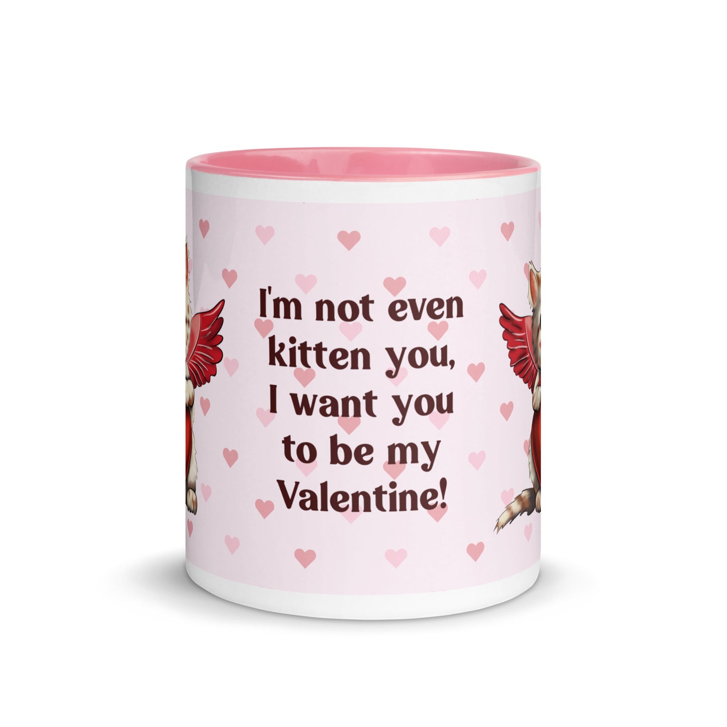 Valentine's Day Coffee Mug with Color Inside - Cupid Kitten Coffee Cup Cute Funny Design - Cat with Quote 11 oz. Drinkware Be Mine XOXO