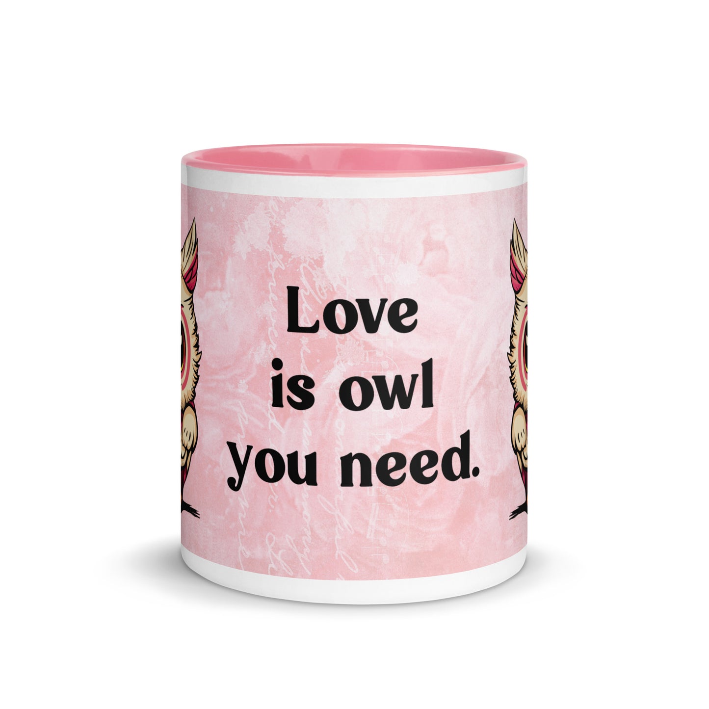 Valentine's Day Coffee Mug with Color Inside - Love is Owl You Need Coffee Cup Cute Funny Design - Owl with Quote 11 oz. Drinkware - Be Mine Hearts XOXO Gift for Her