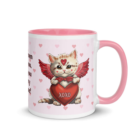 Valentine's Day Coffee Mug with Color Inside - Cupid Kitten Coffee Cup Cute Funny Design - Cat with Quote 11 oz. Drinkware Be Mine XOXO