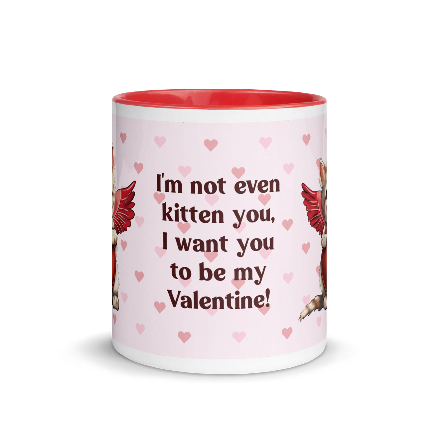 Valentine's Day Coffee Mug with Color Inside - Cupid Kitten Coffee Cup Cute Funny Design - Cat with Quote 11 oz. Drinkware Be Mine XOXO