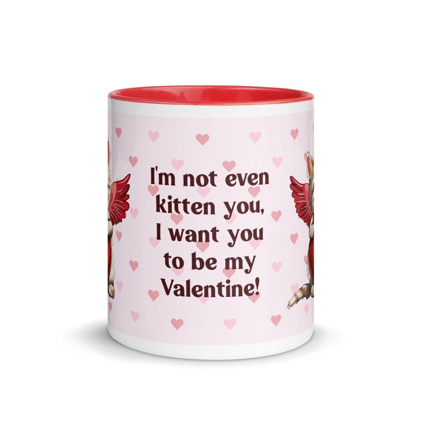 Valentine's Day Coffee Mug with Color Inside - Cupid Kitten Coffee Cup Cute Funny Design - Cat with Quote 11 oz. Drinkware Be Mine XOXO