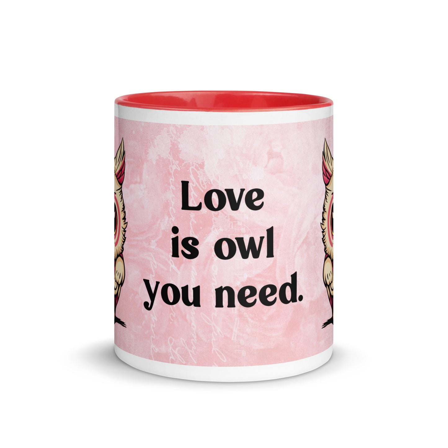 Valentine's Day Coffee Mug with Color Inside - Love is Owl You Need Coffee Cup Cute Funny Design - Owl with Quote 11 oz. Drinkware - Be Mine Hearts XOXO Gift for Her