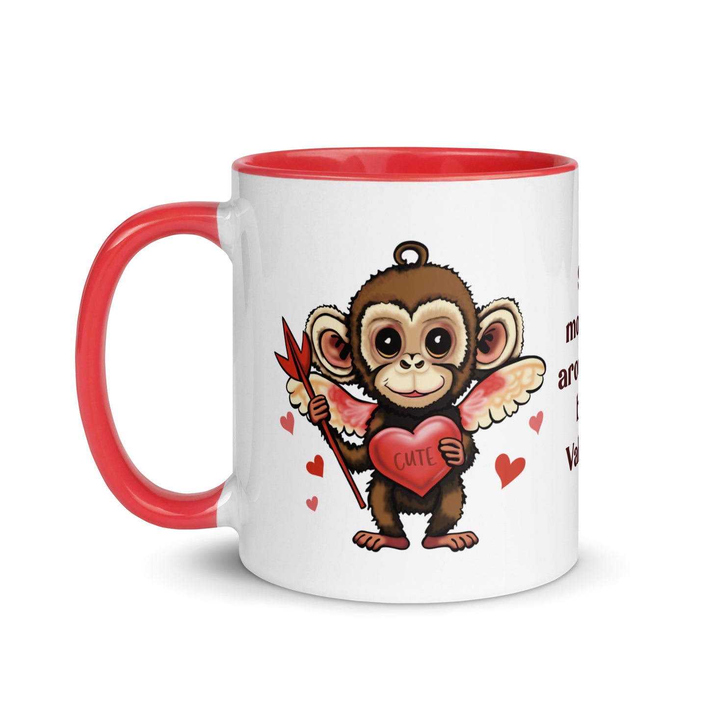 Valentine's Day Coffee Mug with Color Inside - Stop Monkeyin' Around Coffee Cup - Be Mine Hot Cocoa Mug - Animal with Quote 11 oz. Drinkware - Hearts XOXO Gift for Her - Cute Funny Silly Design