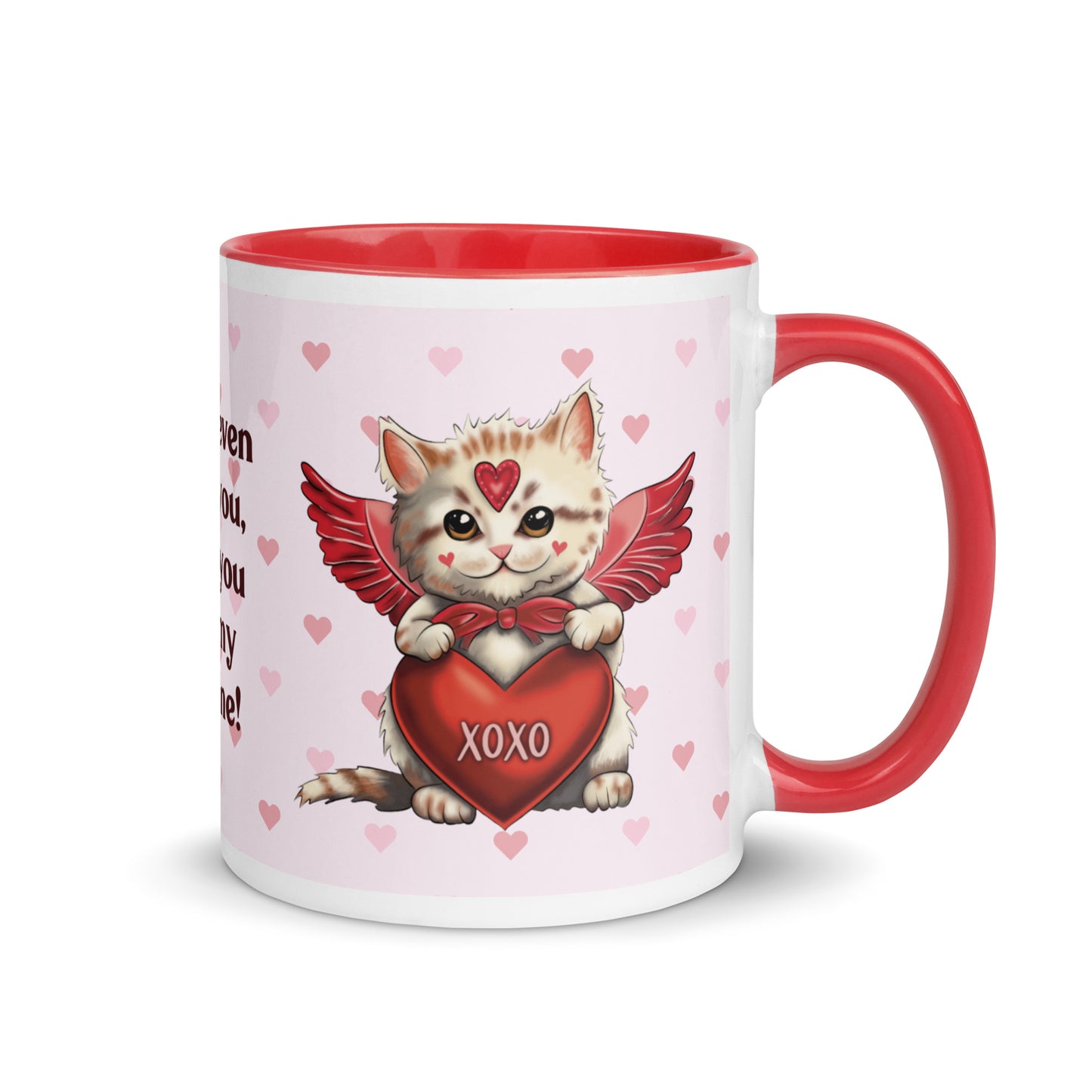 Valentine's Day Coffee Mug with Color Inside - Cupid Kitten Coffee Cup Cute Funny Design - Cat with Quote 11 oz. Drinkware Be Mine XOXO