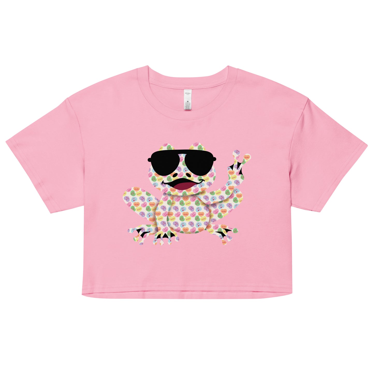 Women’s Crop T-Shirt - Valentine's Day Candy Hearts Rockin' Peace Frog Design Crop Top - Ladies Cropped Tee - 7 Colors Available