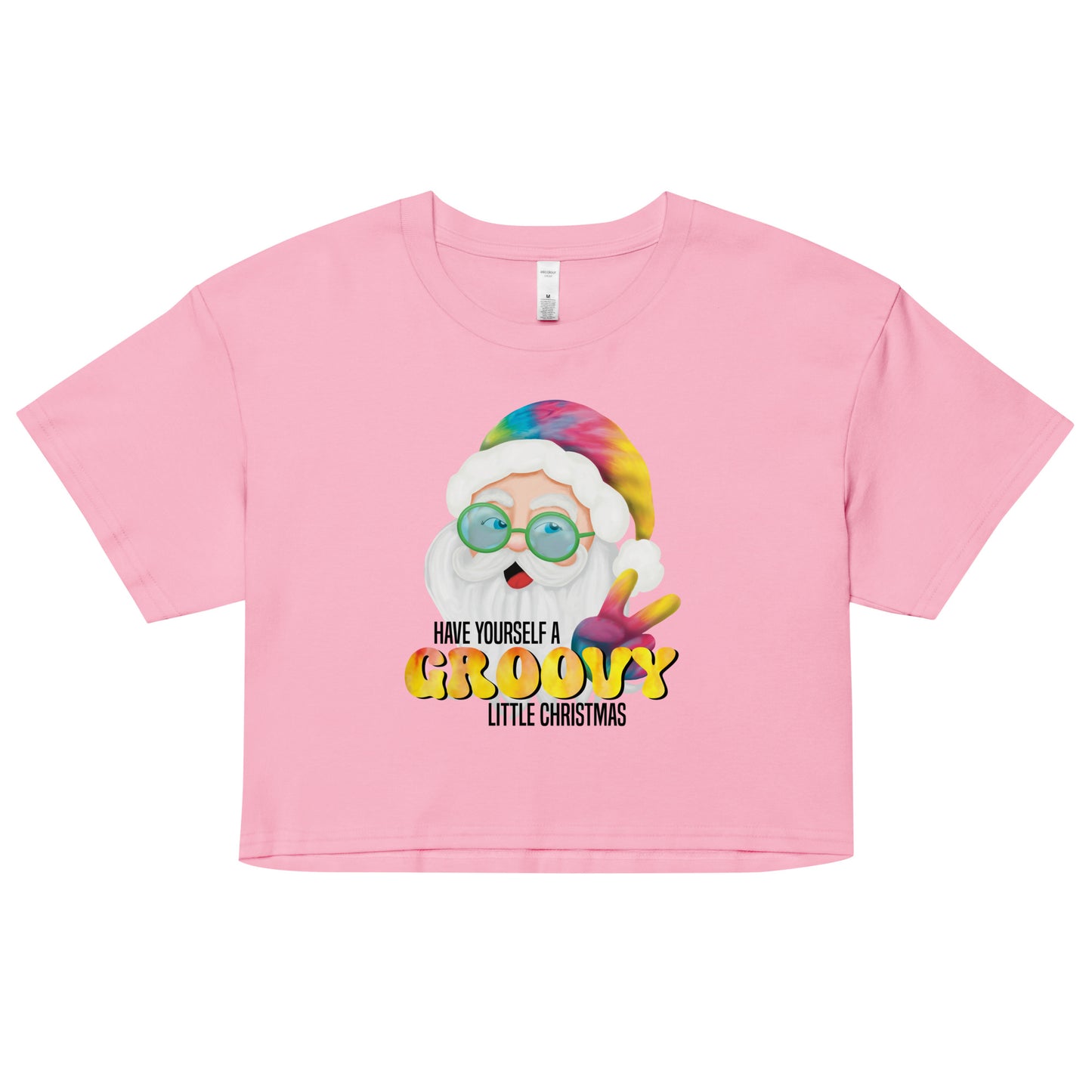 Christmas Women’s Crop Top - Have Yourself A Groovy Little Christmas - Funky Hippie Tie Dyed Santa Claus Design Ladies Cropped T-Shirt