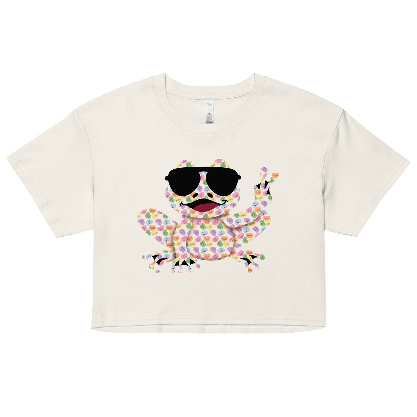 Women’s Crop T-Shirt - Valentine's Day Candy Hearts Rockin' Peace Frog Design Crop Top - Ladies Cropped Tee - 7 Colors Available